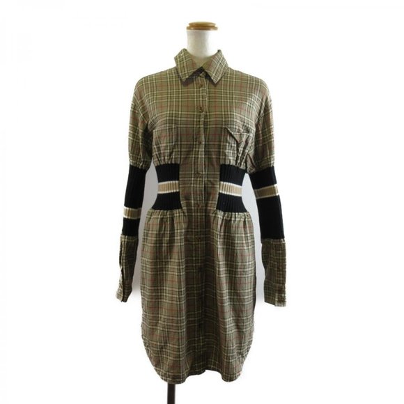 Burberry - Rib Knit Panel Check Cotton Poplin Shirt Dress - Size 36 - Picture 6 of 16